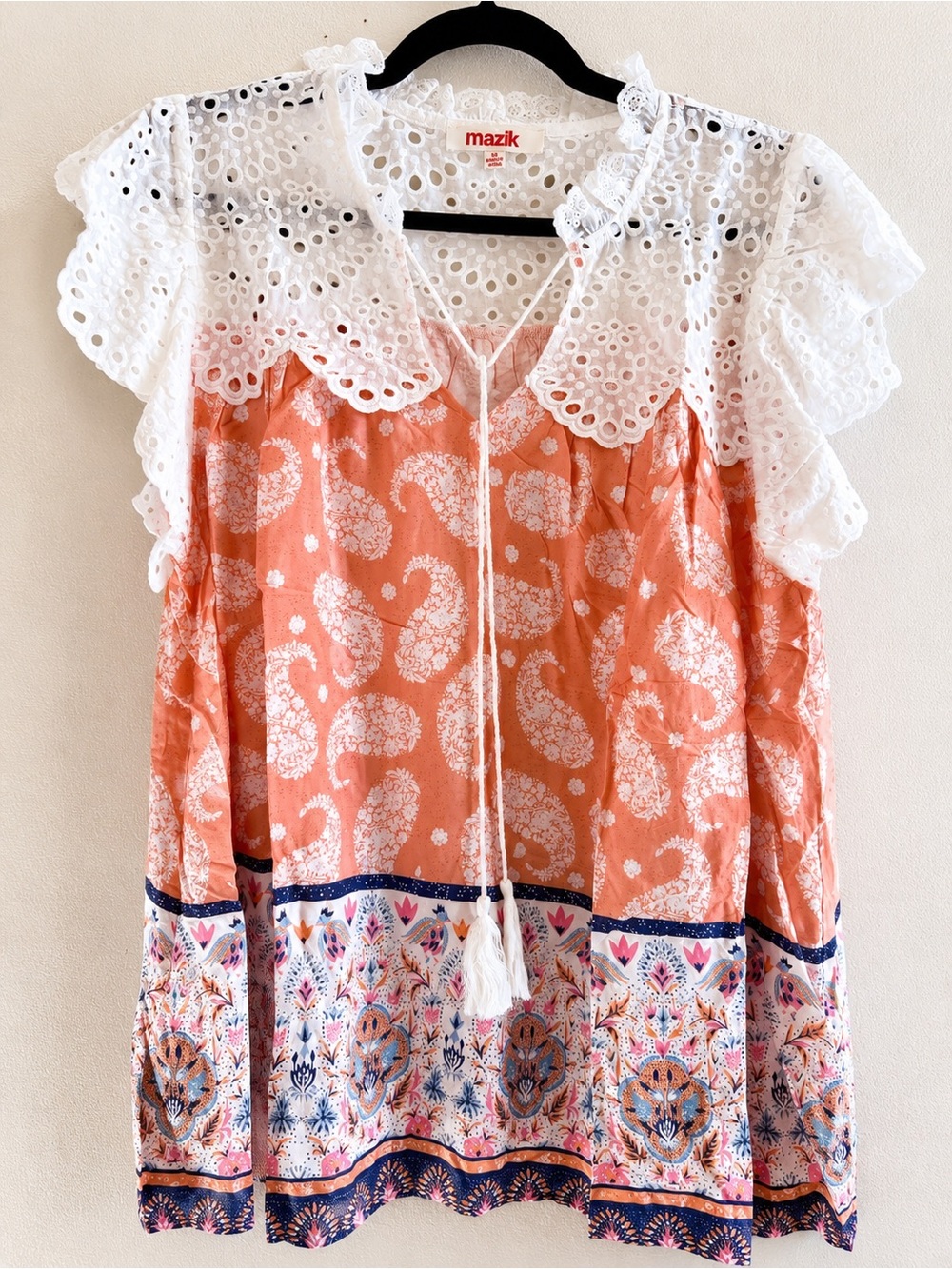 mazik Coral Paisley Eyelet-Trim Tunic with Tassel Tie